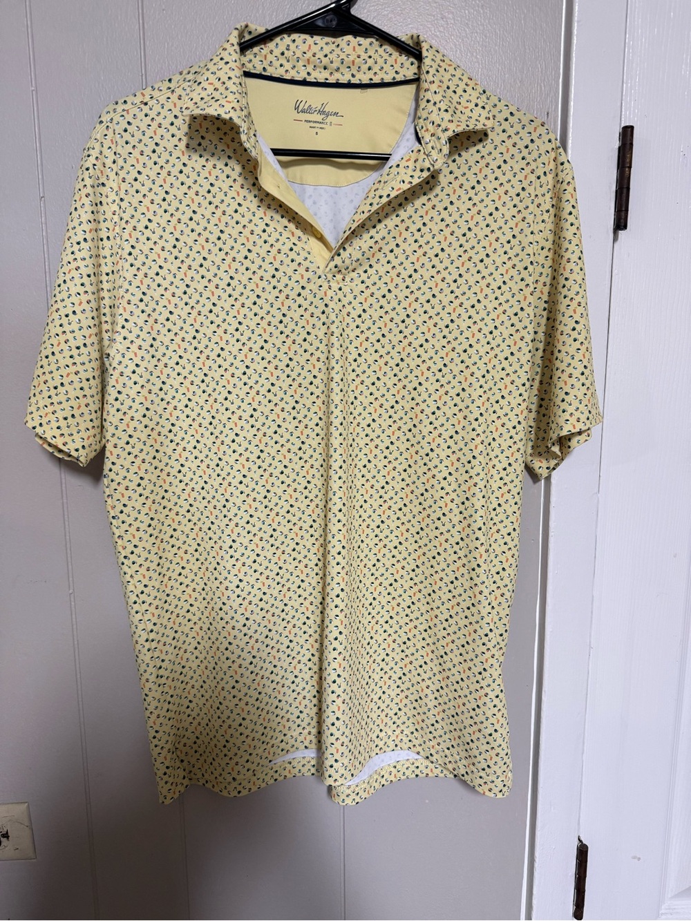 Walter Hagen Men's Pale Yellow Micro-Print Polo